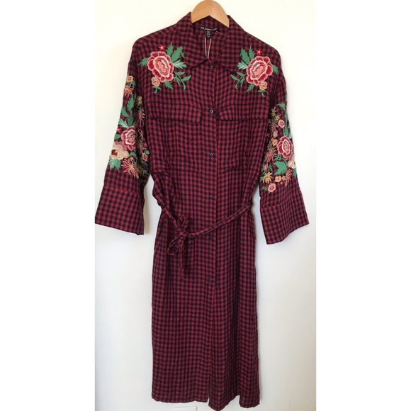 Zara Sweaters - ZARA Plaid Embroidered Duster/Dress